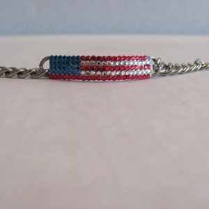 1980's Vintage USA Patriotic Crystal Flag ID Bracelet Vintage